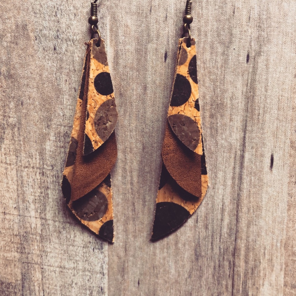 Custom leather & cork earrings
